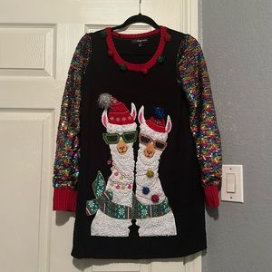 33 Degrees Ugly Sweater - Sequin sleeves and Llama